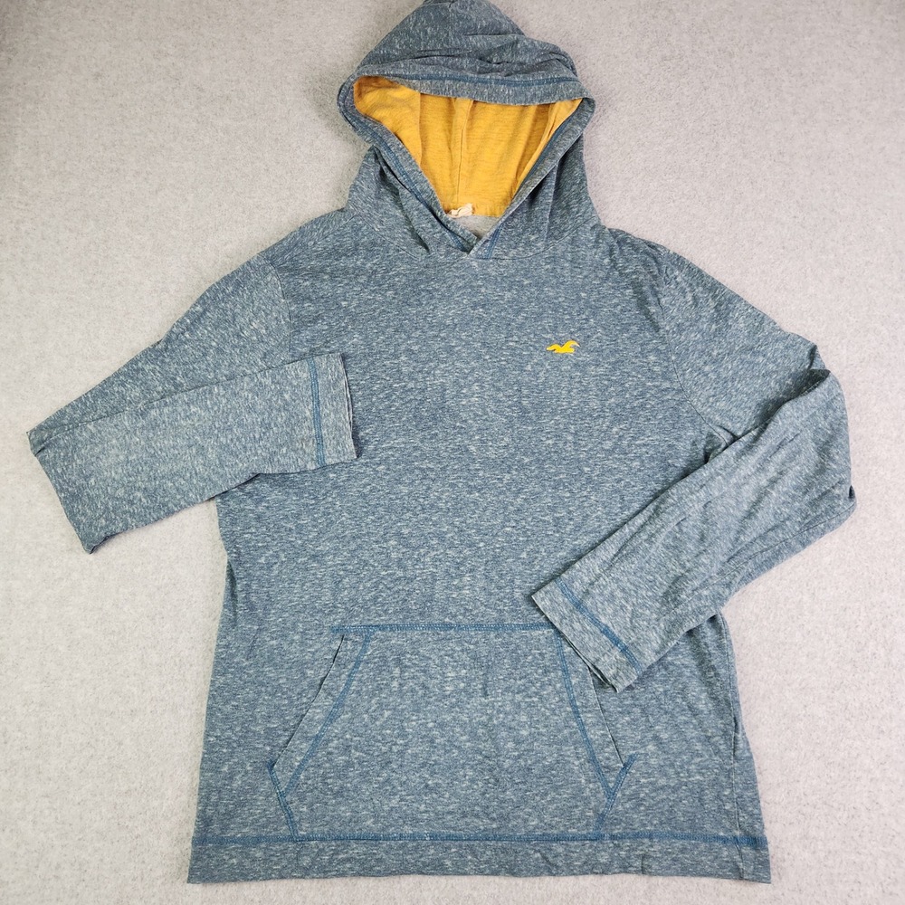 Hollister Hoodie Mens Small Blue Marled Kangaroo Pocket Stretch Lightweight Logo
